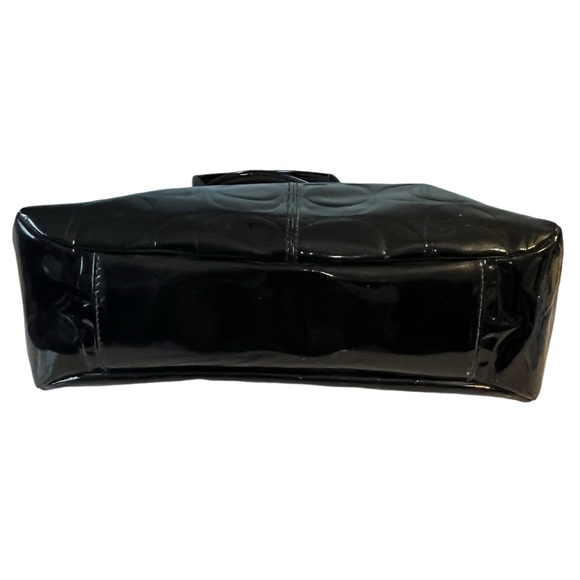 Coach Signature Embossed Black Patent Leather Tote Shoulder Bag Satchel F16564 - Picture 8 of 12